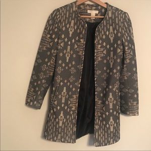 H&M Aztec Print Open Front Long Jacket with Pockets